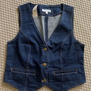 LOFT Denim Vest with Gold Buttons